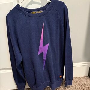 Aviator Nation Navy Sweatshirt with Pink Lightning Bolt